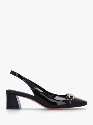 Sachay Black Patent Leather Sling Back Court Shoes