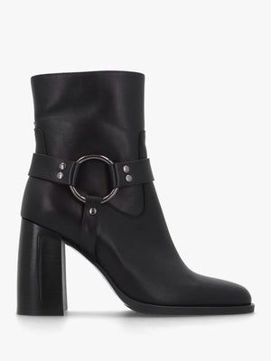 Sarny Black Leather Block Heel Ankle Boots