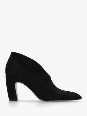 Shoey Black Suede V Cut Block Heel Shoe Boots