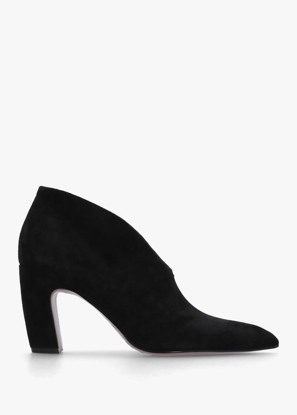 Shoey Black Suede V Cut Block Heel Shoe Boots