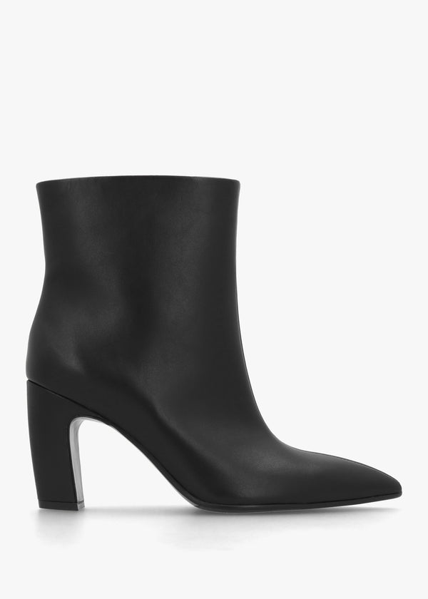 Suzie Black Leather Curved Heel Ankle Boots