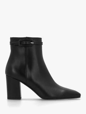 Sera Black Leather Block Heel Ankle Boots