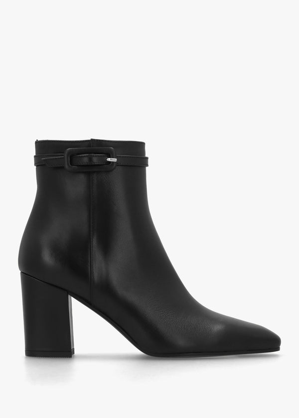 Sera Black Leather Block Heel Ankle Boots