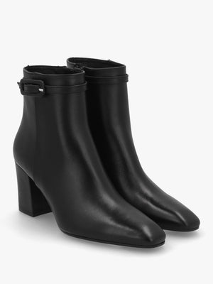 Sera Black Leather Block Heel Ankle Boots