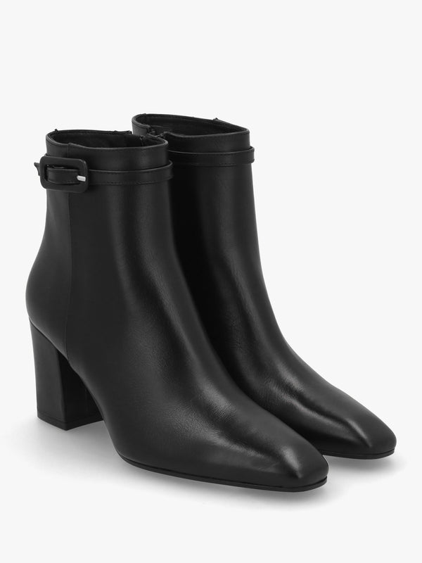 Sera Black Leather Block Heel Ankle Boots