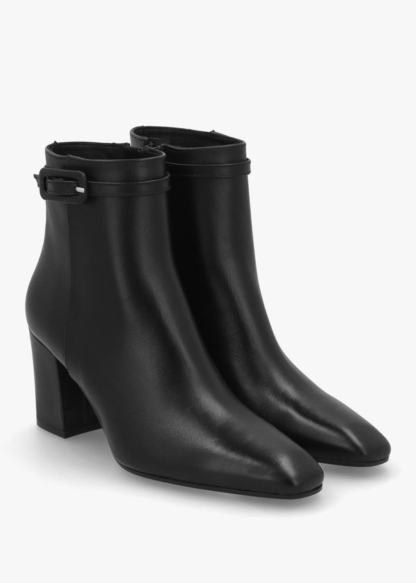 Sera Black Leather Block Heel Ankle Boots