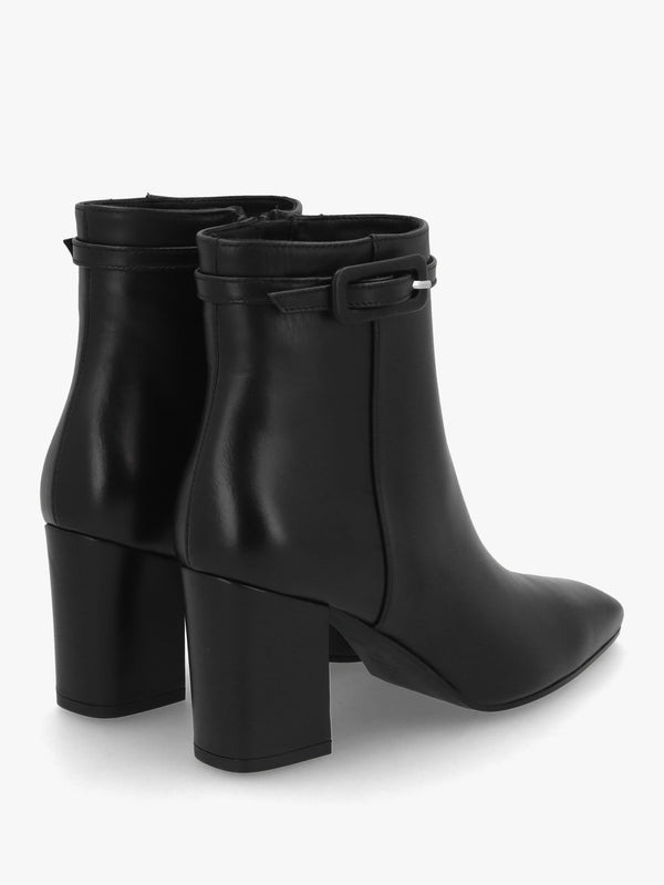 Sera Black Leather Block Heel Ankle Boots