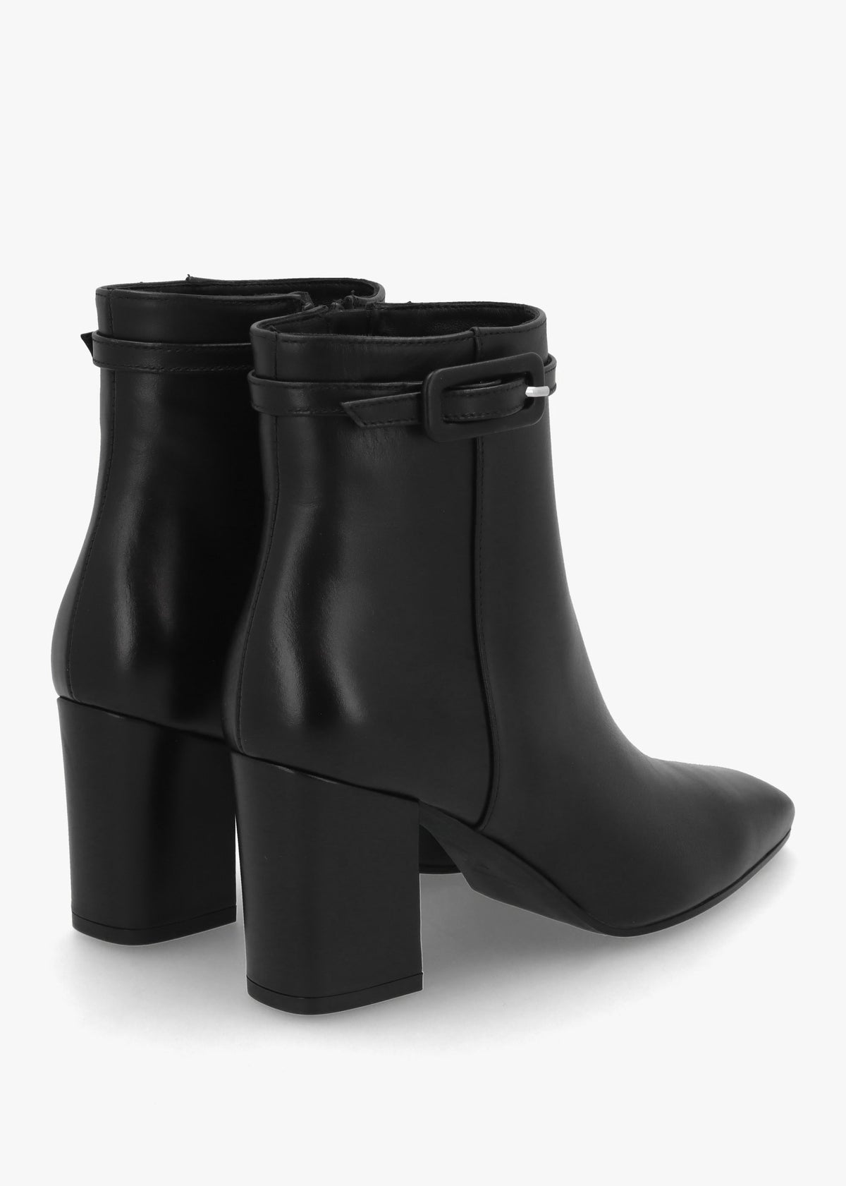 Sera Black Leather Block Heel Ankle Boots