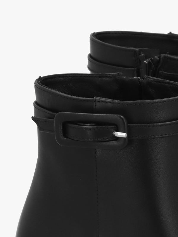 Sera Black Leather Block Heel Ankle Boots