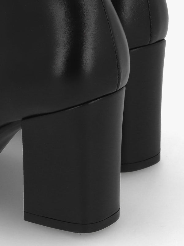 Sera Black Leather Block Heel Ankle Boots