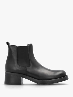 Black Leather Block Heel Chelsea Boots
