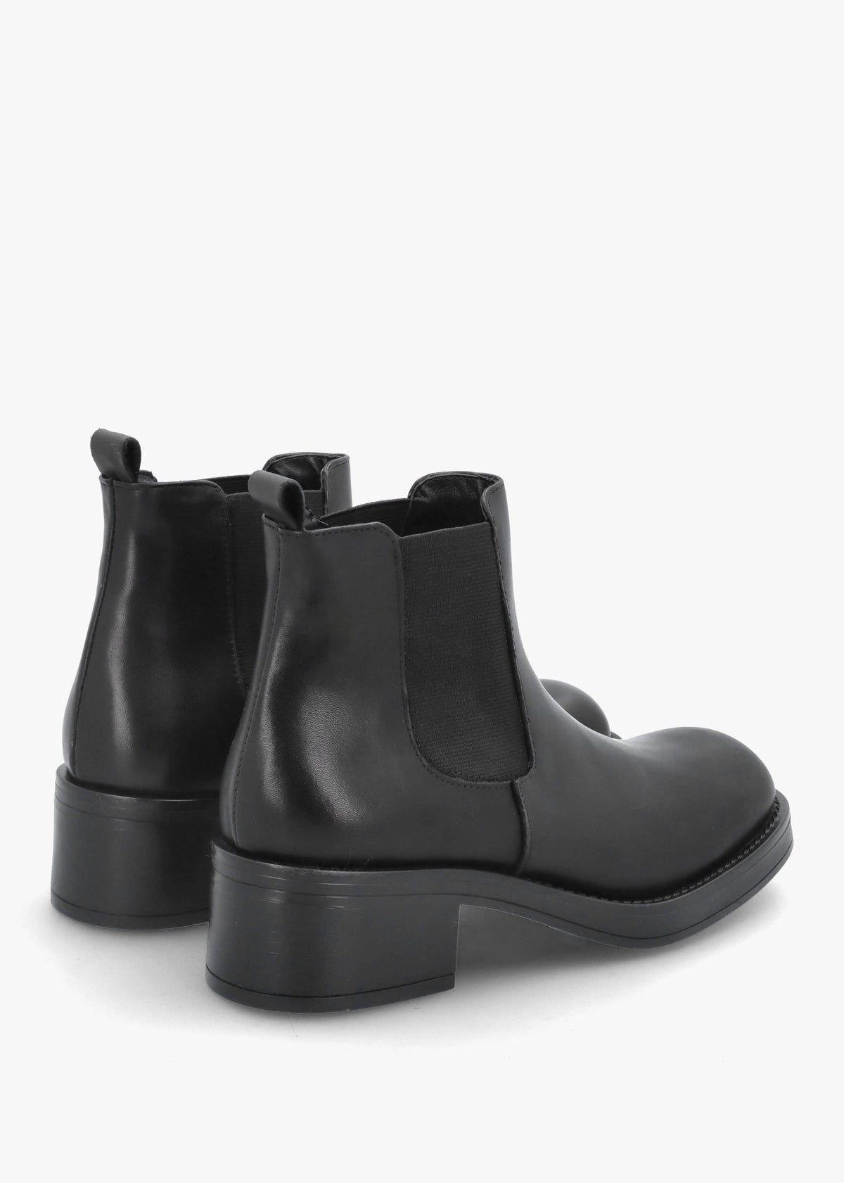 Black Leather Block Heel Chelsea Boots