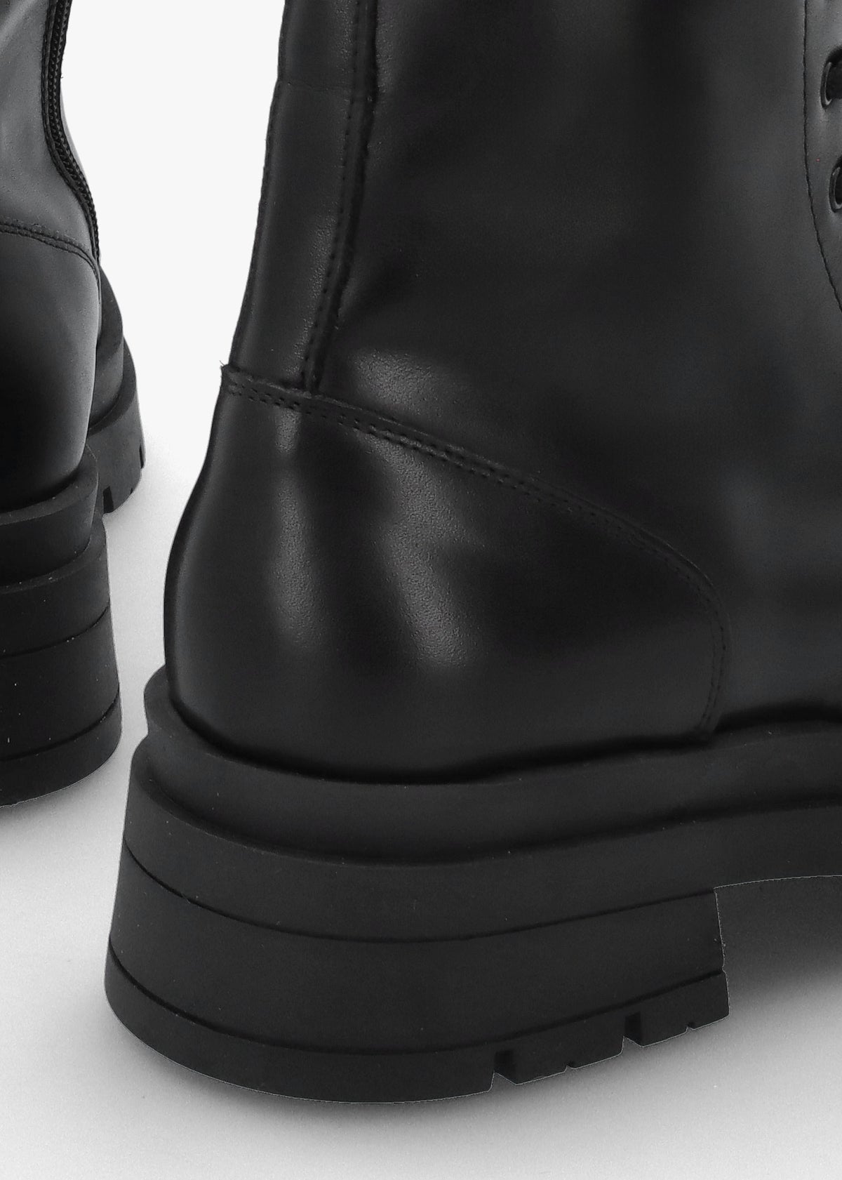 Black Leather High Shaft Lace Up Biker Boots