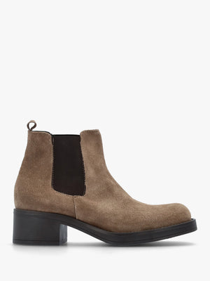 Taupe Suede Block Heel Chelsea Boots
