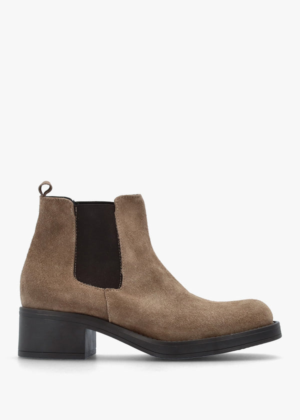 Taupe Suede Block Heel Chelsea Boots