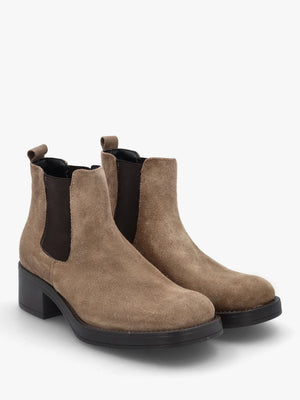 Taupe Suede Block Heel Chelsea Boots