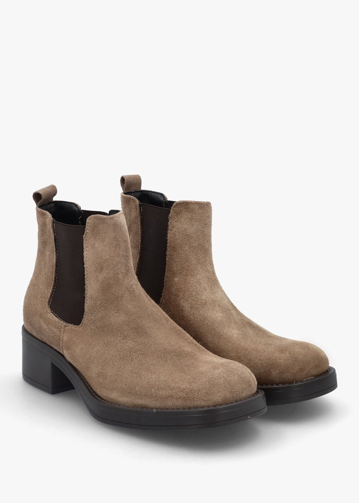 Taupe Suede Block Heel Chelsea Boots