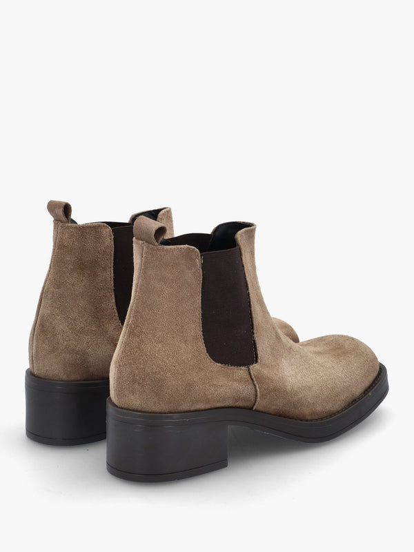 Taupe Suede Block Heel Chelsea Boots