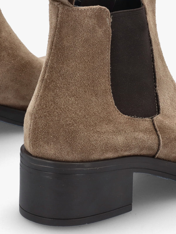 Taupe Suede Block Heel Chelsea Boots
