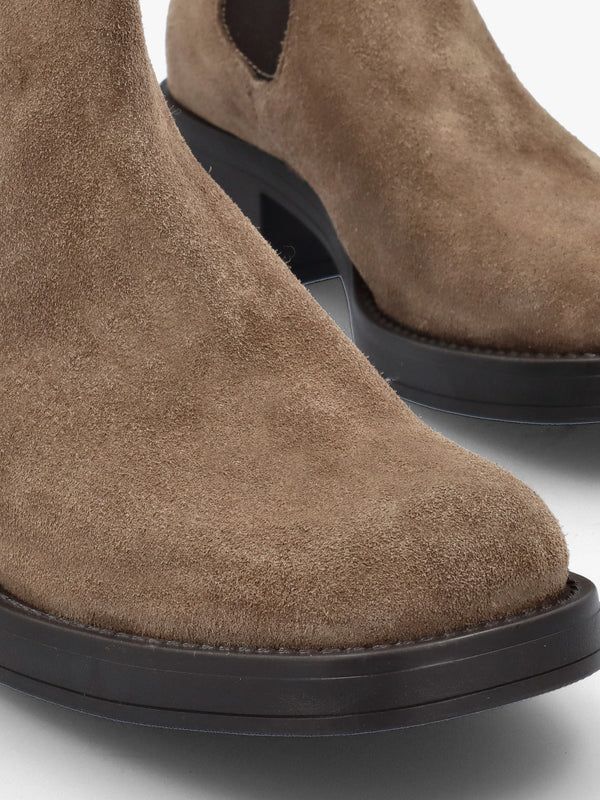 Taupe Suede Block Heel Chelsea Boots