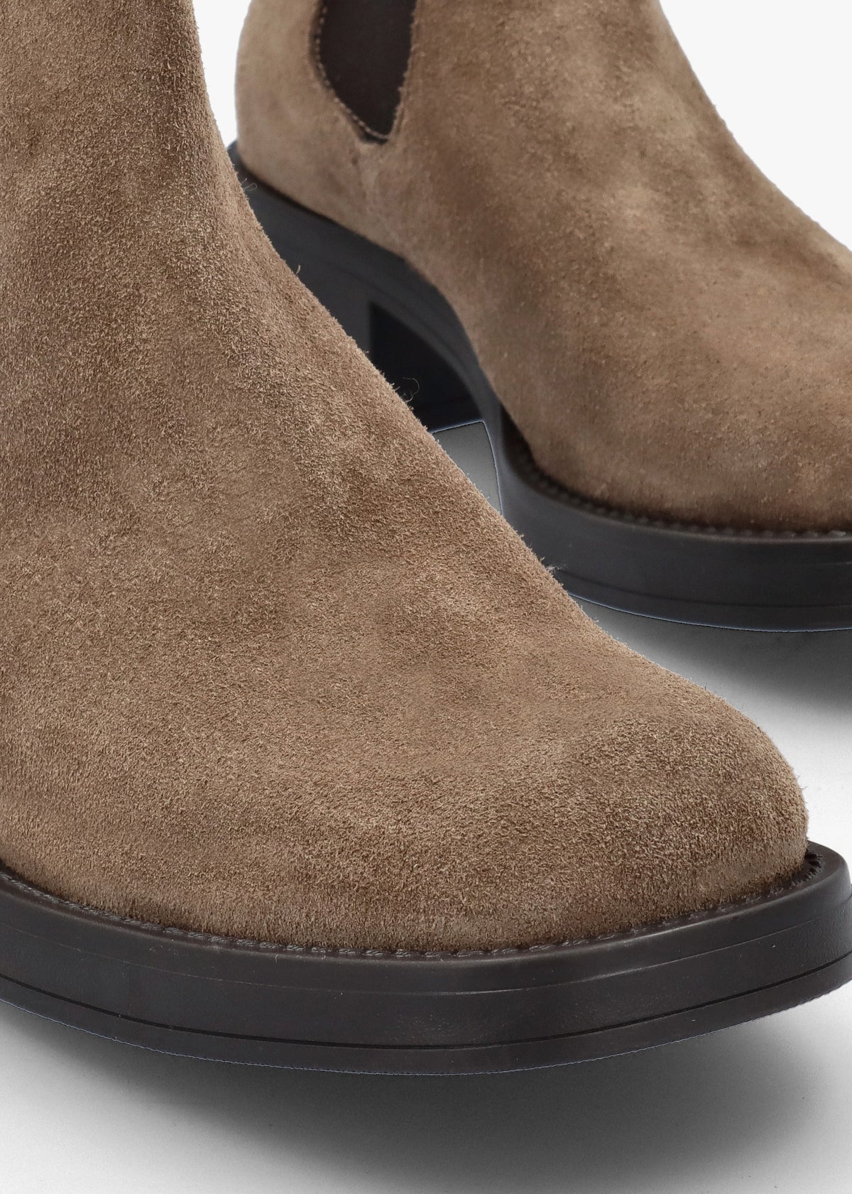 Taupe Suede Block Heel Chelsea Boots
