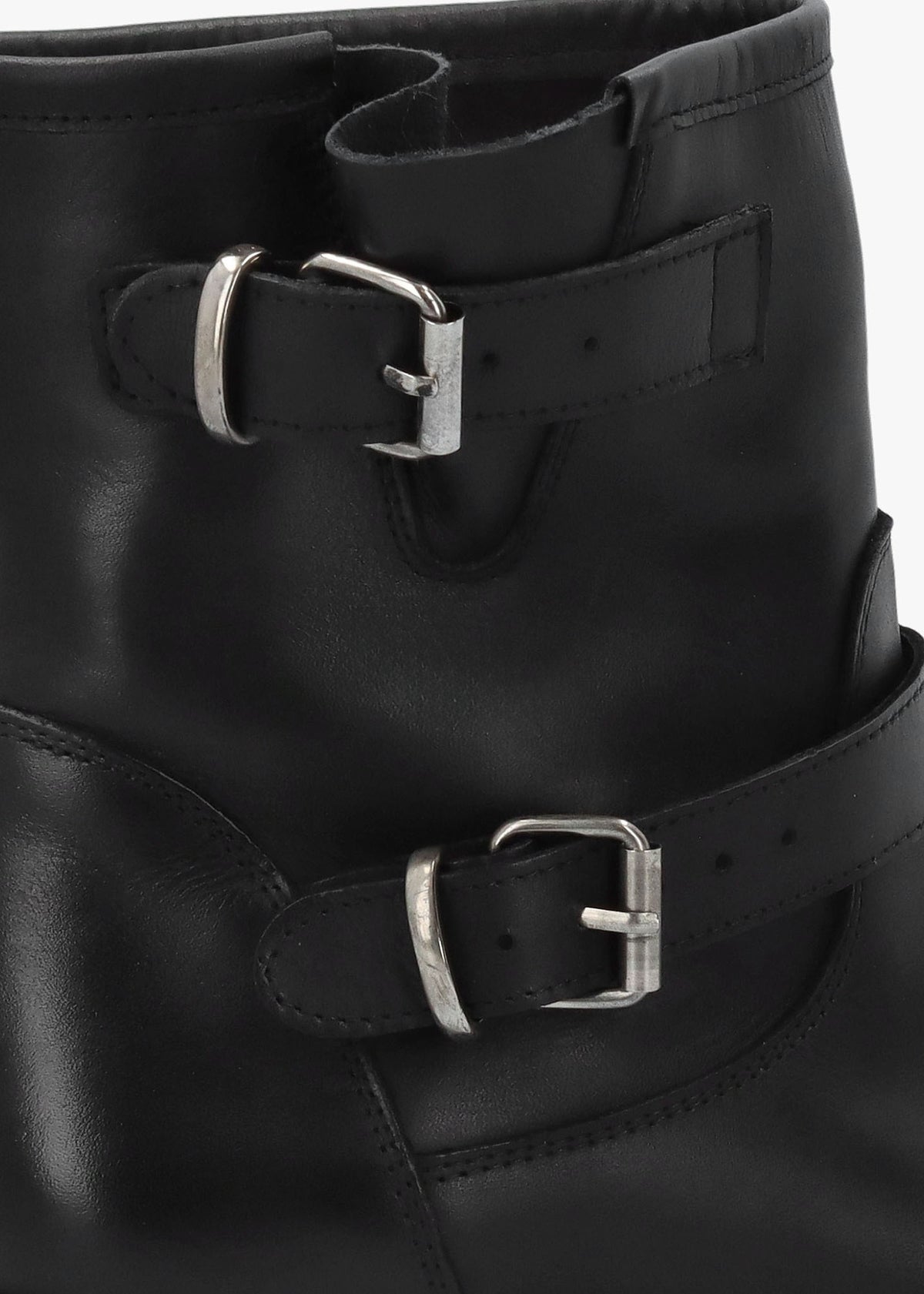 Black Leather Double Buckle Chunky Biker Boots