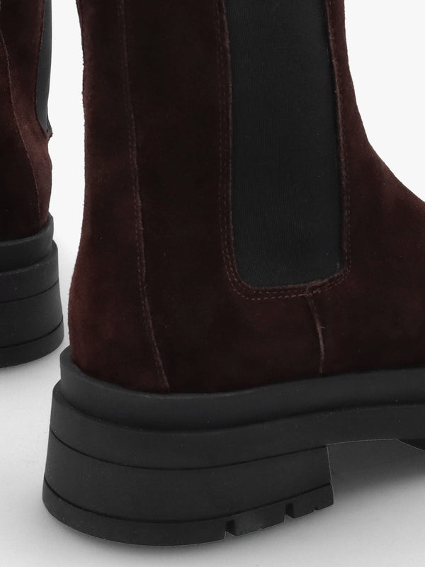 Brown Suede High Shalt Chunky Chelsea Boots