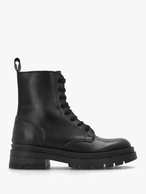 Black Leather Lace Up Biker Boots