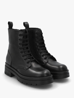 Black Leather Lace Up Biker Boots