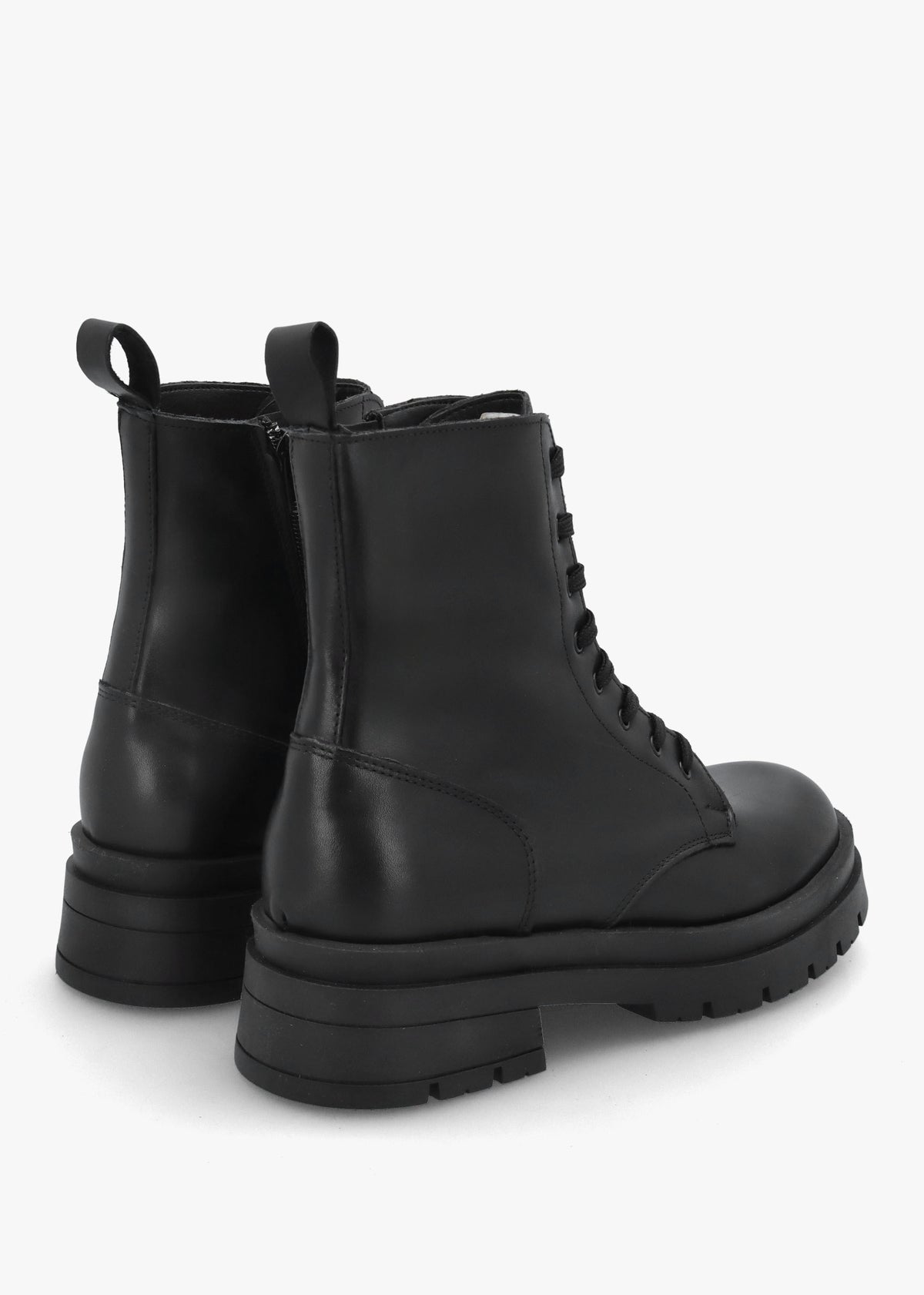 Black Leather Lace Up Biker Boots