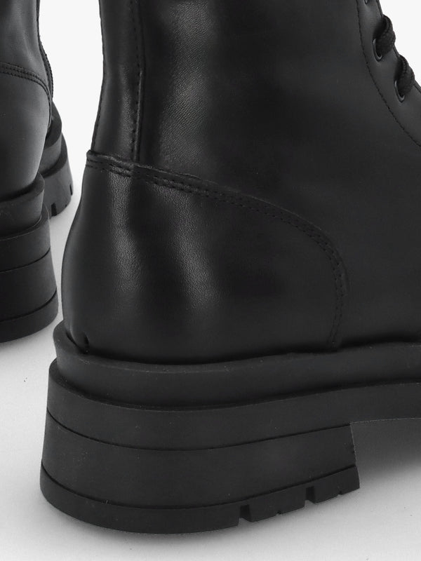 Black Leather Lace Up Biker Boots