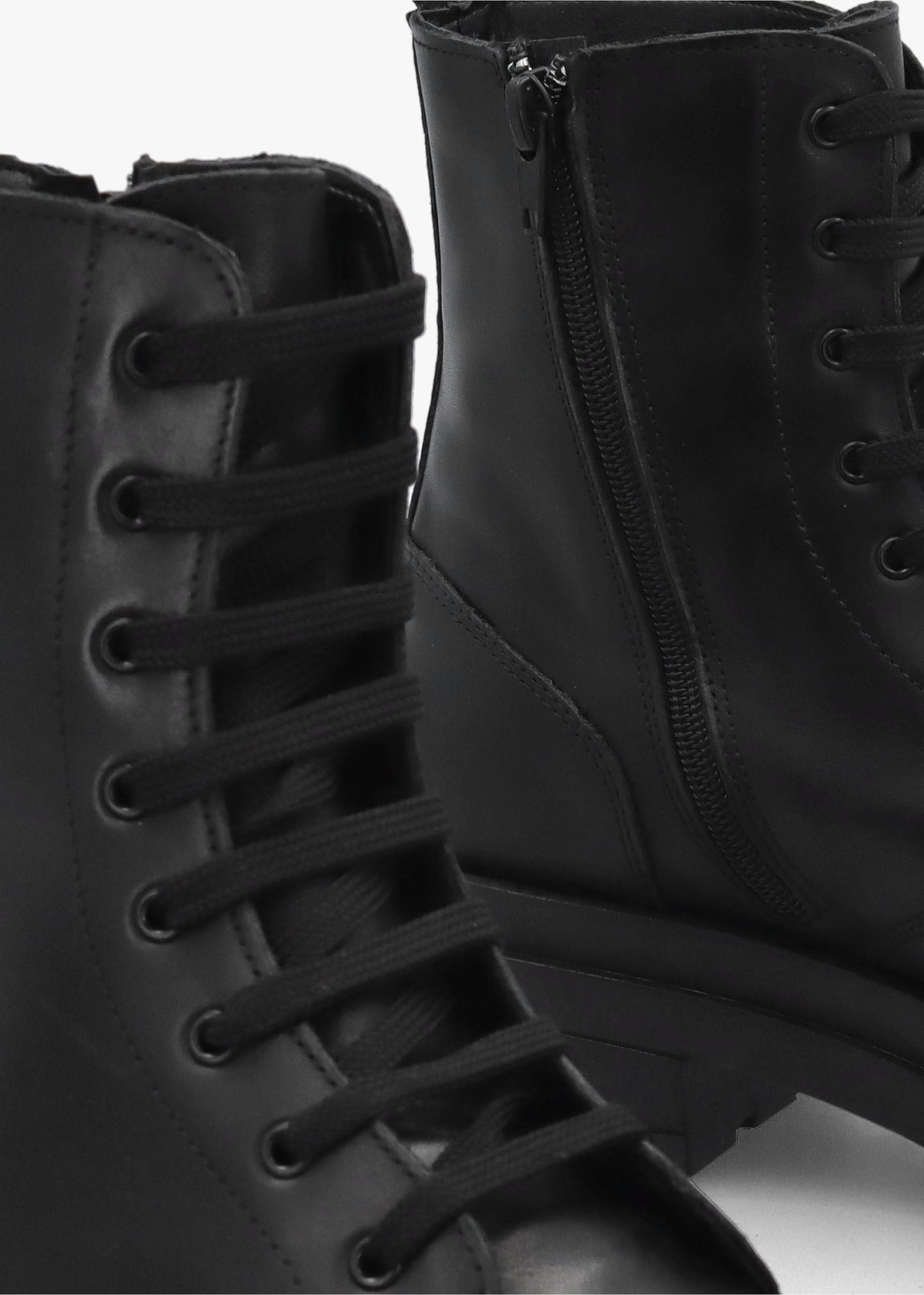Black Leather Lace Up Biker Boots