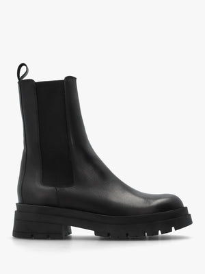 Black Leather High Shaft Chunky Chelsea Boots