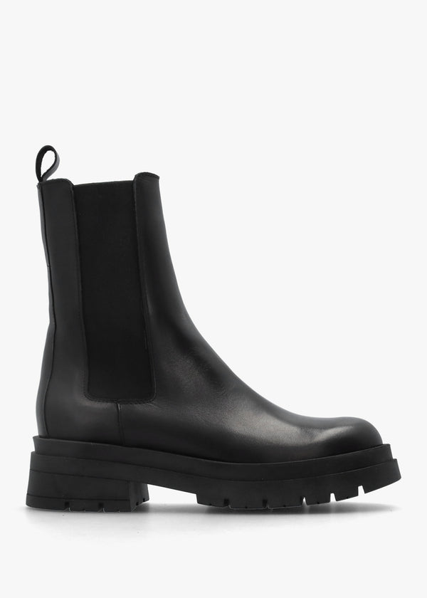 Black Leather High Shaft Chunky Chelsea Boots