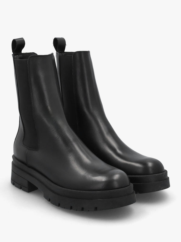 Black Leather High Shaft Chunky Chelsea Boots