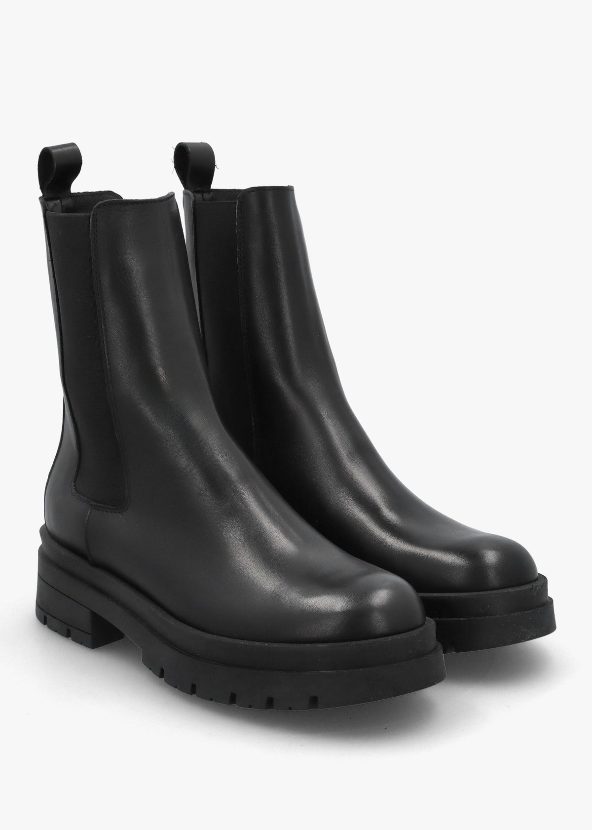 Black Leather High Shaft Chunky Chelsea Boots