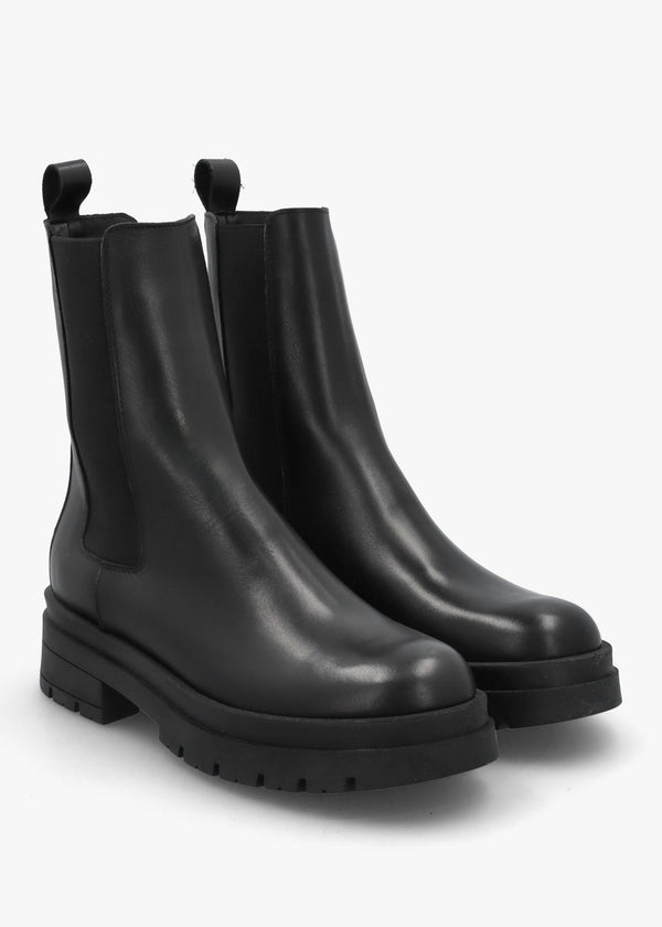 Black Leather High Shaft Chunky Chelsea Boots
