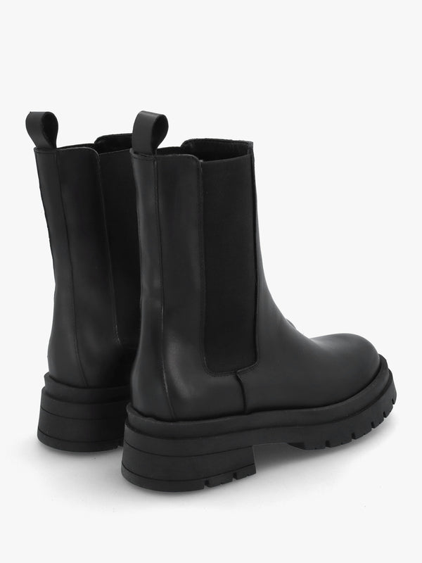 Black Leather High Shaft Chunky Chelsea Boots