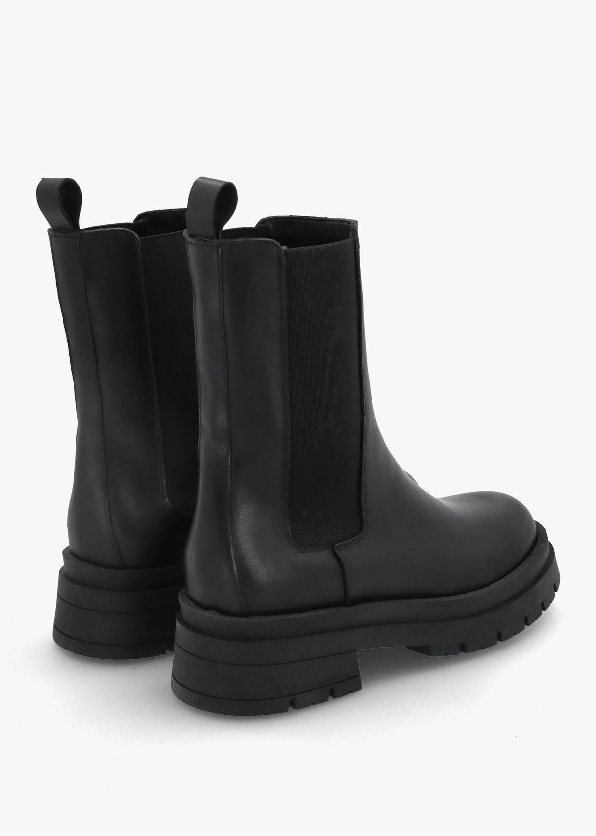 Black Leather High Shaft Chunky Chelsea Boots