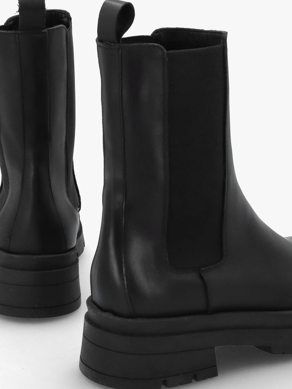 Black Leather High Shaft Chunky Chelsea Boots