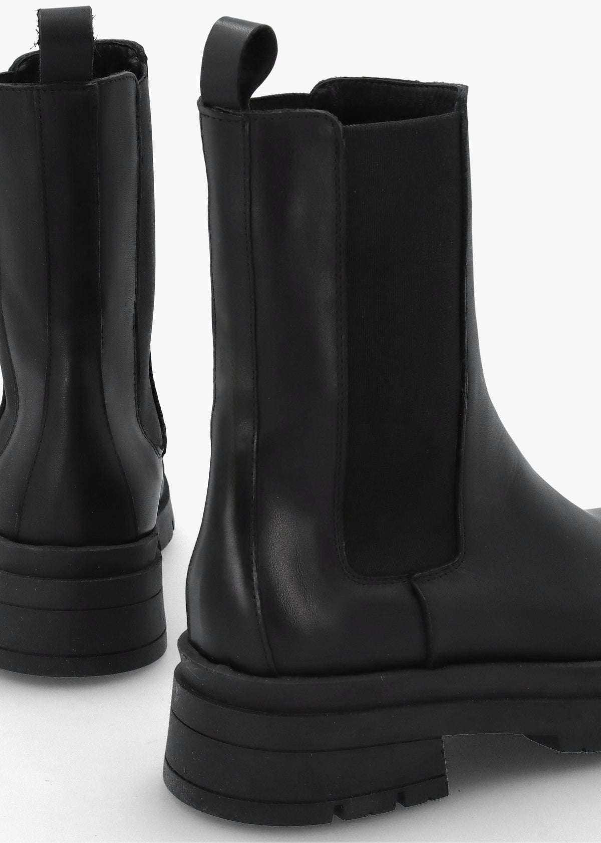 Black Leather High Shaft Chunky Chelsea Boots