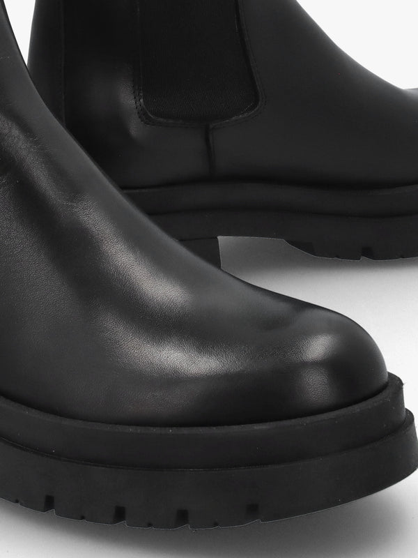 Black Leather High Shaft Chunky Chelsea Boots