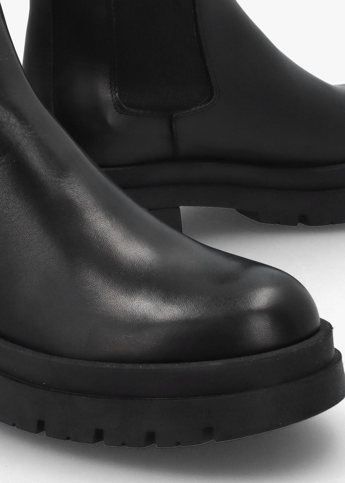 Black Leather High Shaft Chunky Chelsea Boots