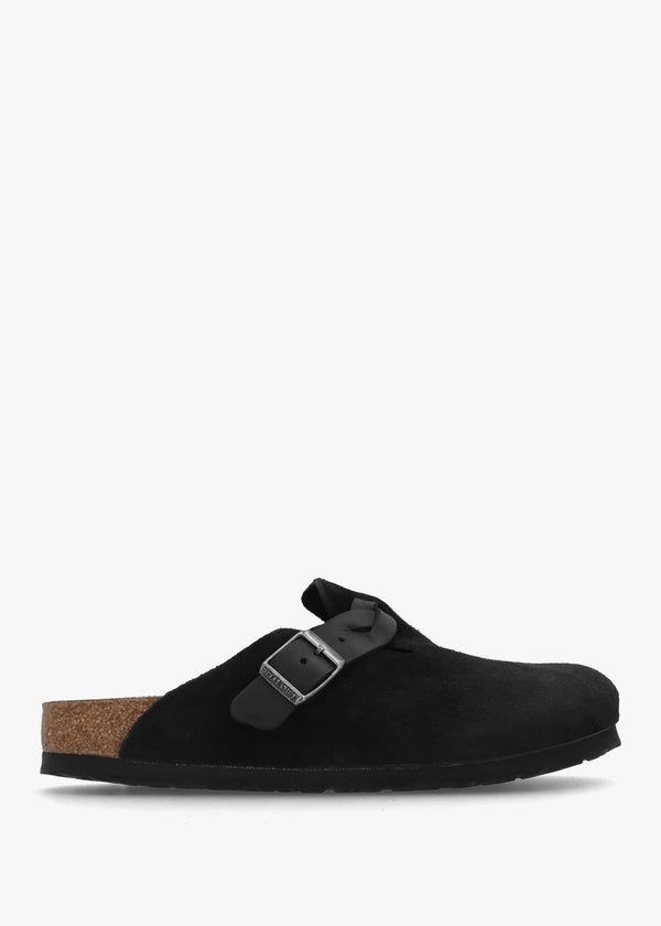 Boston Braided Black Suede Leather Clogs