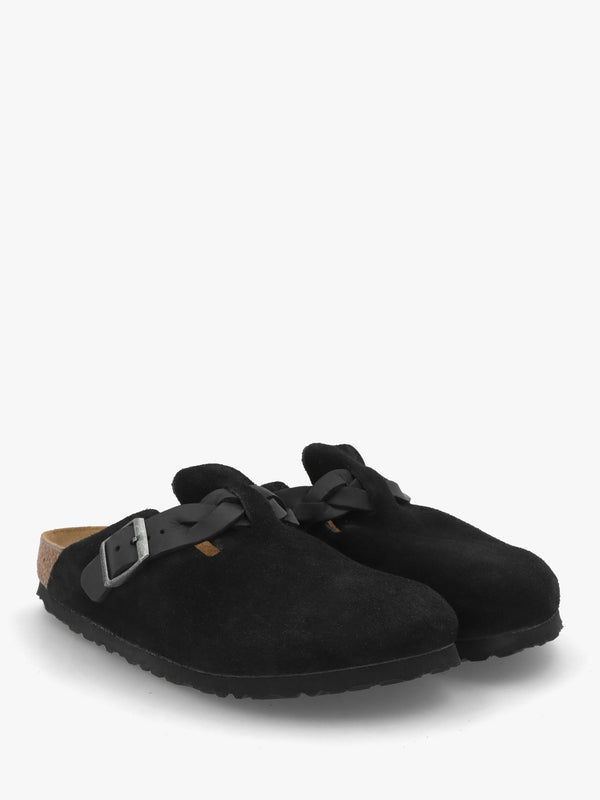 Boston Braided Black Suede Leather Clogs