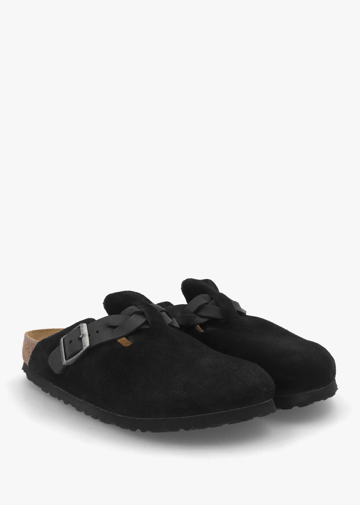 Boston Braided Black Suede Leather Clogs