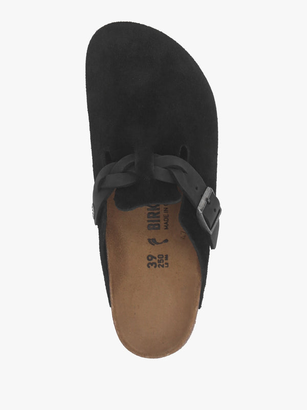 Boston Braided Black Suede Leather Clogs