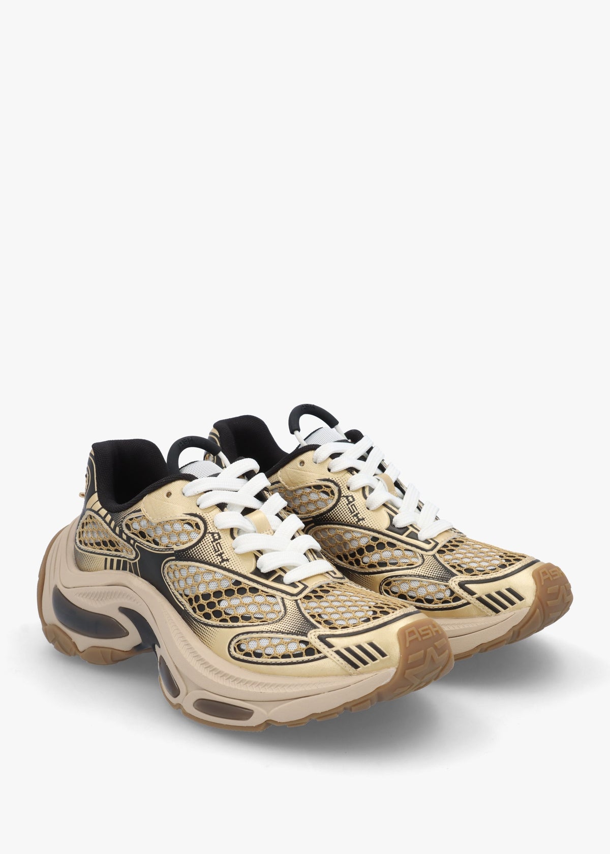 Dragon Pearlized Gold White Black Chunky Runner Trainers