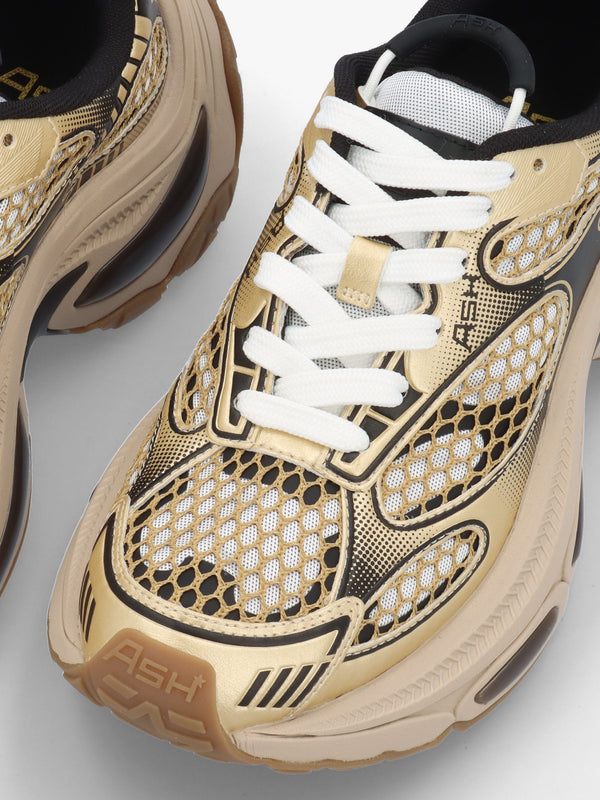Dragon Pearlized Gold White Black Chunky Runner Trainers