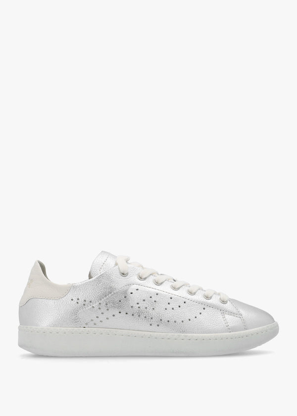 Super Silver White Leather Tennis Trainers